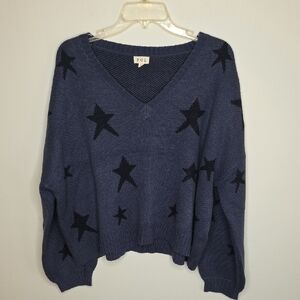 POL Women's Blue Star Sweater Sz MEDIUM
